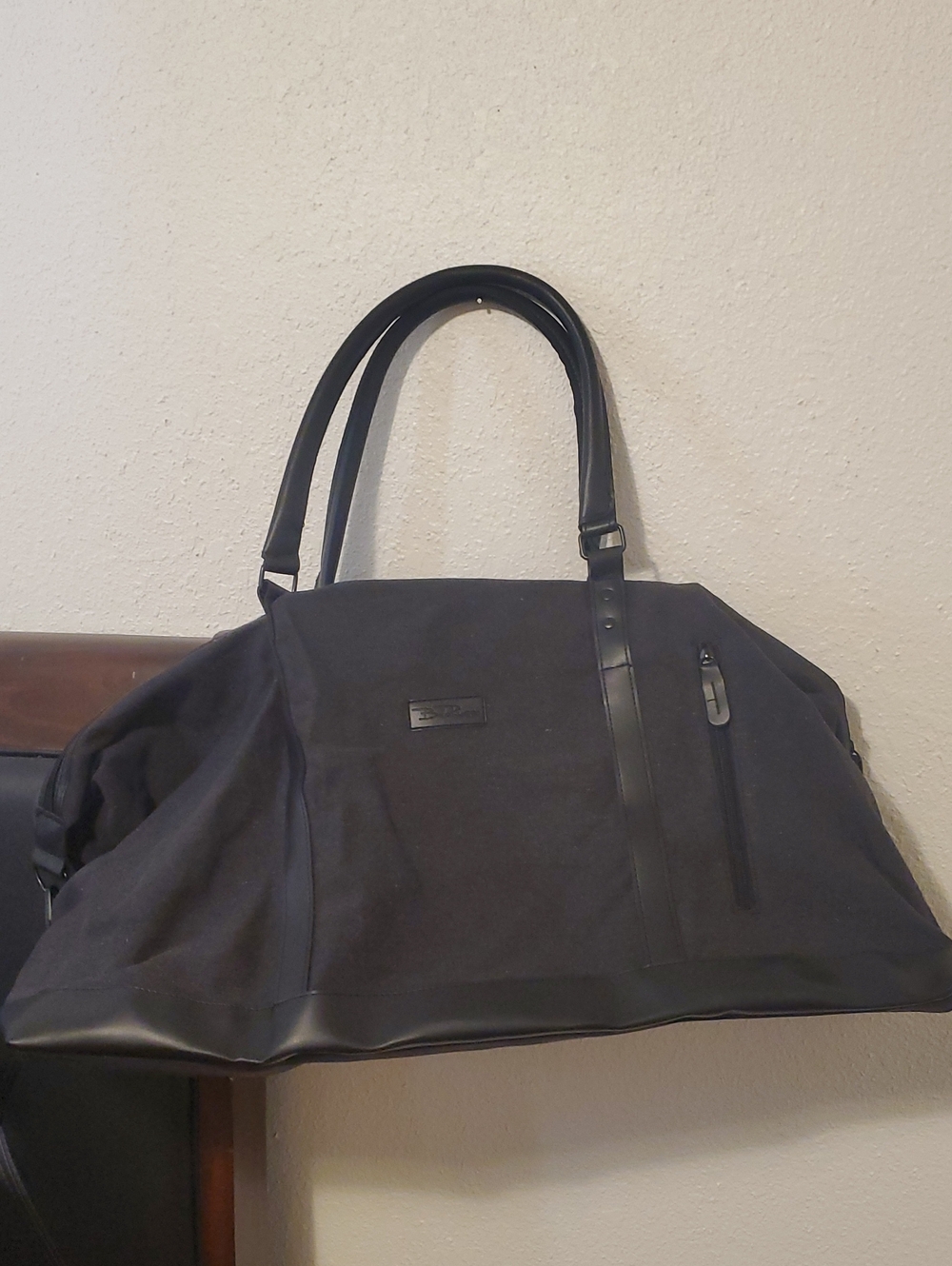 Men's Black Canvas Duffel with Leather-Trim Handles